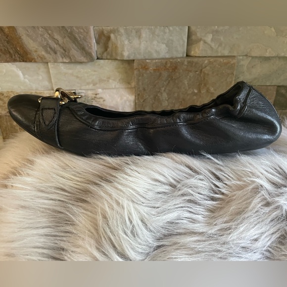 Burberry Black Flat with Gold Horse Bridle Bit Detail - Picture 6 of 13